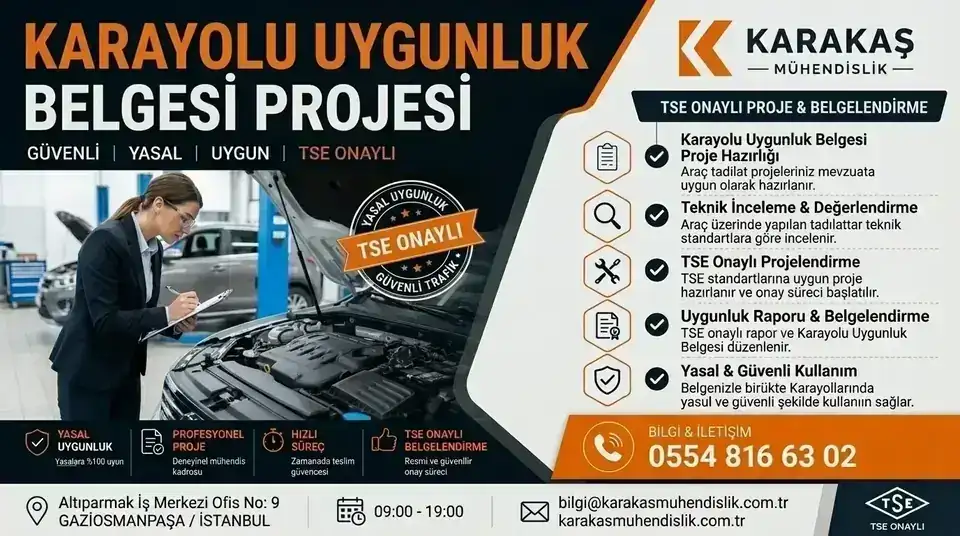 Karayolu uygunluk belgesi projesi için araç teknik incelemesi