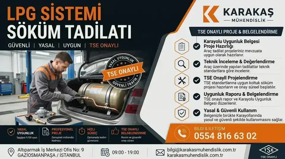 LPG sistemi söküm tadilatı için motor bölümü teknik kontrolü